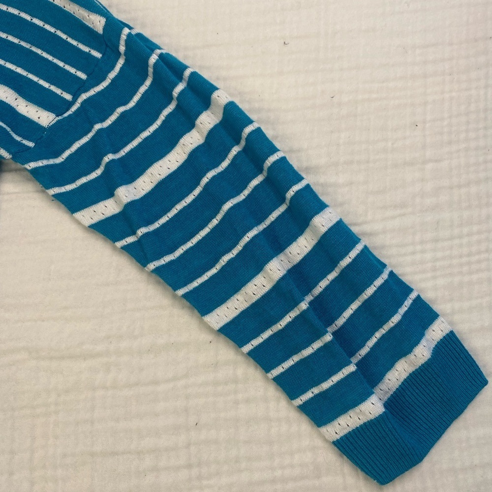 Talbots Sweater Shirt Teal Striped Linen Blend 3/4 Length Medium Petite Coastal - Picture 13 of 16